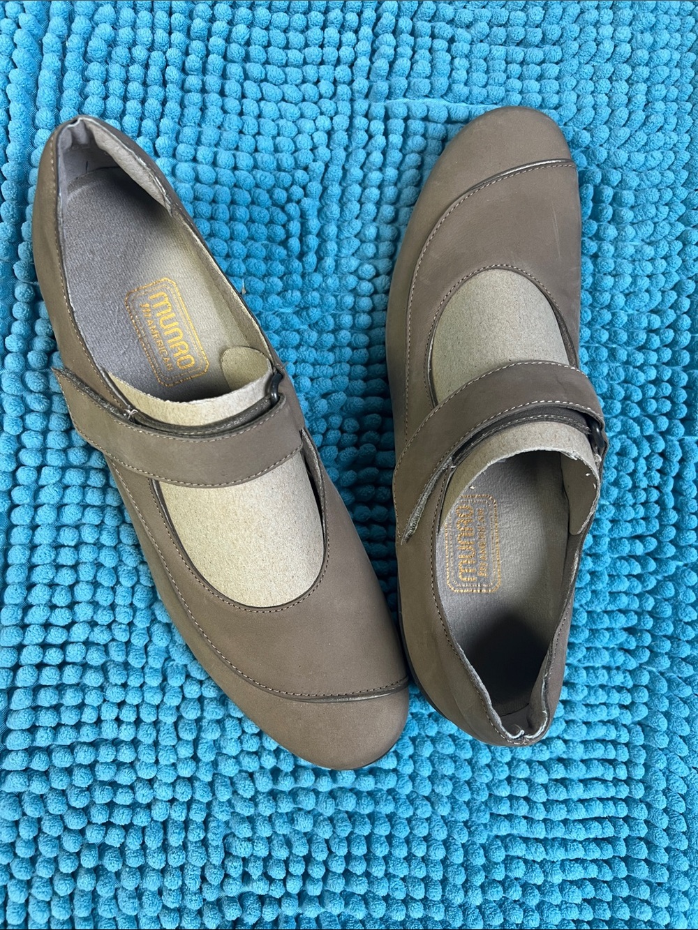 Munro Taupe Mary Jane Velcro Comfort Flats